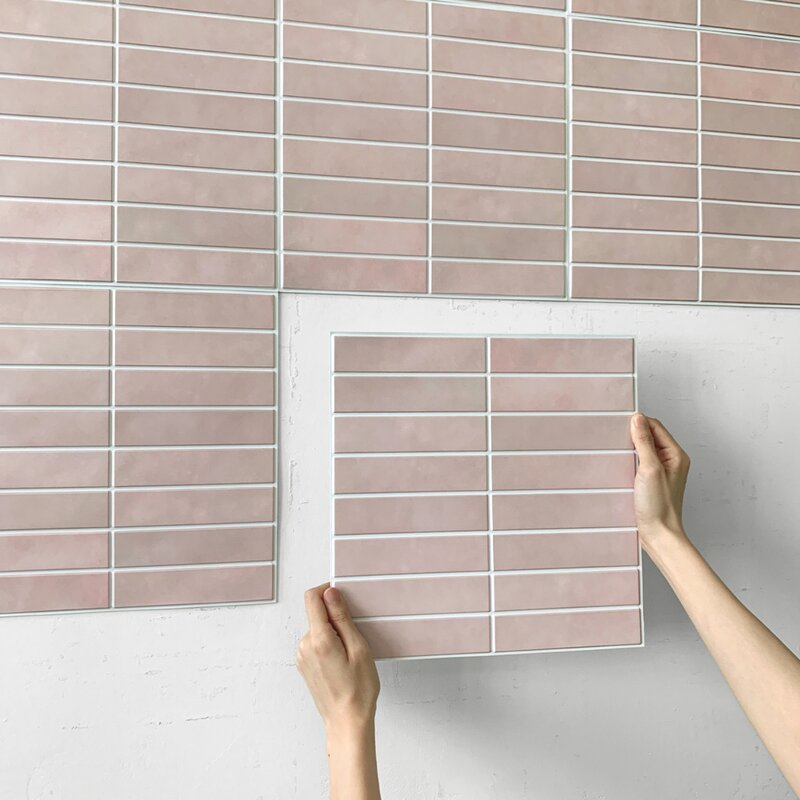 3D Peel and Stick Pink Tile Kitchen Splash Back Tile Sticker 3D Wall Sticker Self-adhesive Wall Panel Waterproof