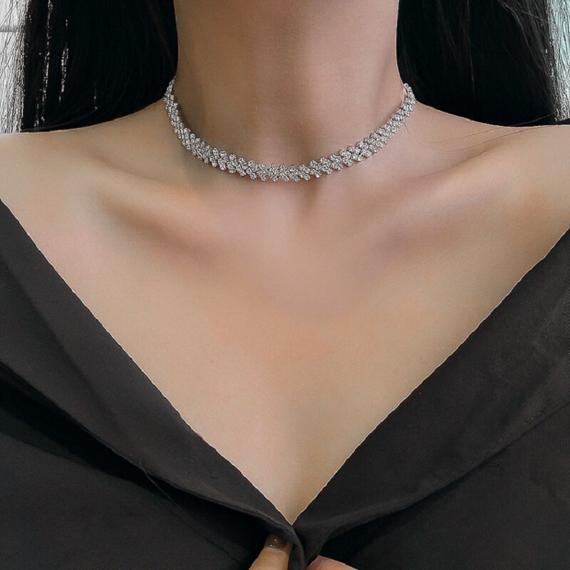 Fashion Full Rhinestone Choker Necklace for Women Geometric Crystal Personality Necklace 2022 Weddings Jewelry Party Gifts