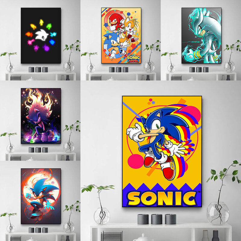 S-Sonic-H-Hedgehogs Poster Canvas Posters for Wall Decor Home Decorations for the Room Decorative Painting Gamer Room Decoration