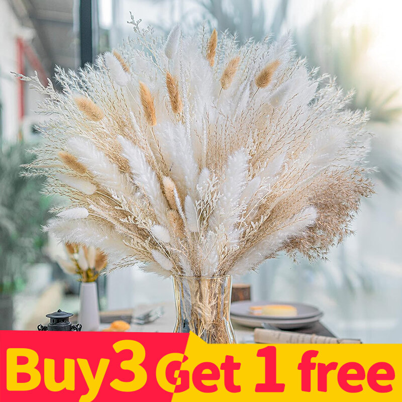 300pcs Real Natural Dried Flower Bouquet Pampas Reed Small Reed Rabbit Tail Grass Home Decor Mix and Match Dried Flower Bouquet