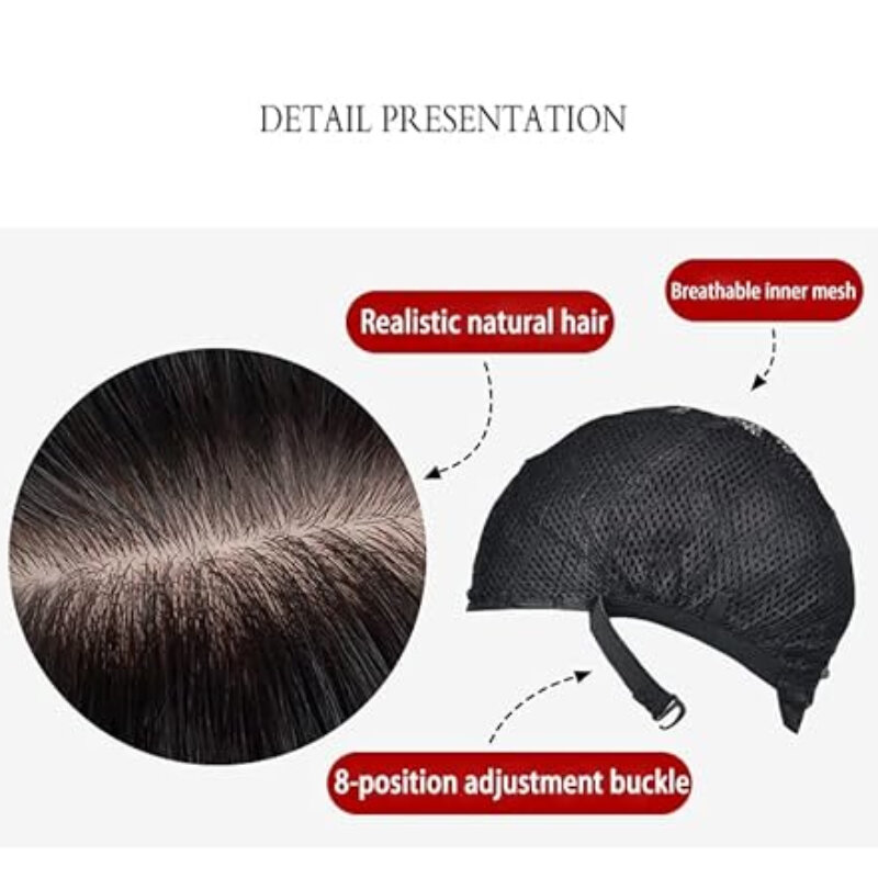 Fashion Business Natural Fluffy and Realistic Full Wig for Men Stretch Mesh Black Straight Short Hair Wigs for Daily Use