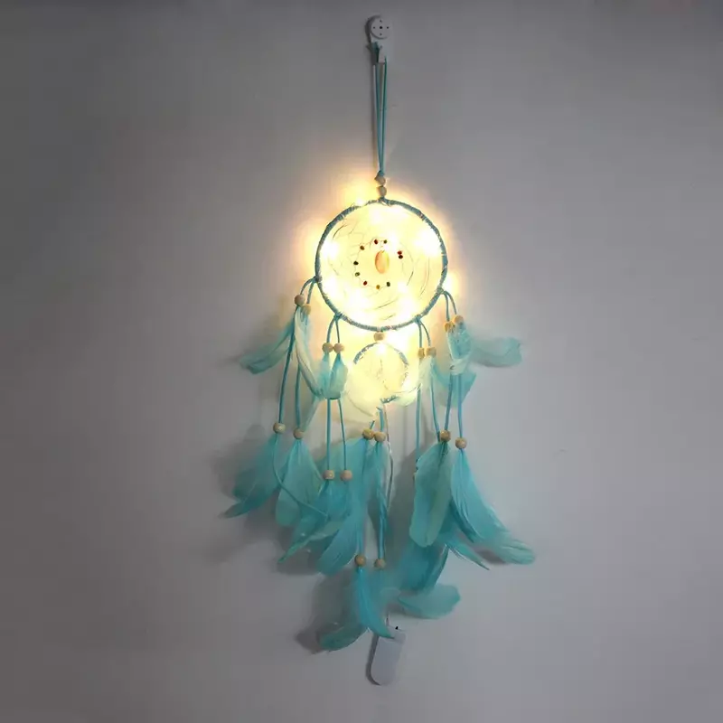 Traum fänger mit Nachtlicht Federn Perle Nachtlicht Wandbehang Dekoration handgemachtes Zuhause Kinderzimmer Dekor Ornament Geschenk