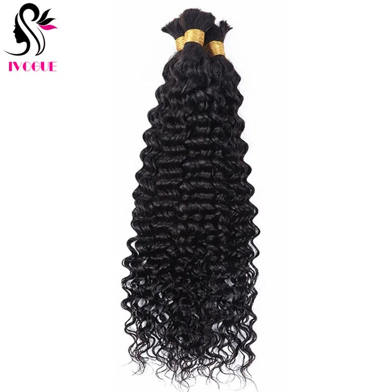 Long Water Wave Human Hair Bulk For Braiding Peruvian Deep Curly No Weft Bulk Hair Bundles Full To Bottom Extension 1/3 pcs Lot