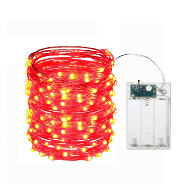 Lampu kawat tembaga LED AA, cahaya LED merah 2M 5M 10M pohon Natal perayaan pernikahan dalam ruangan & luar ruangan