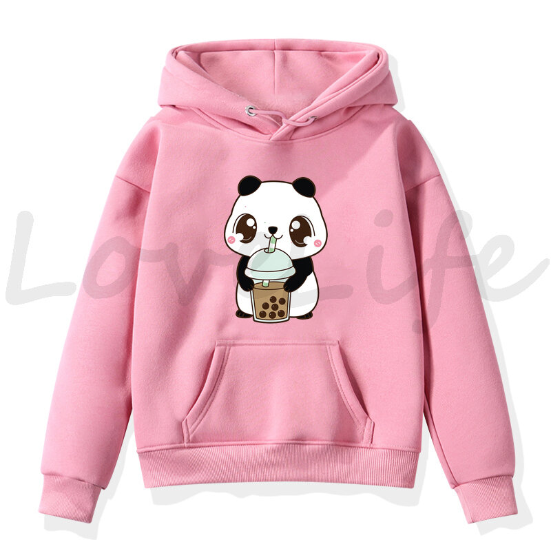 Kawaii Animals Boba Tea Hoodies Kids Cartoon Panda Corgi Cat Fox Sweatshirt Boys Girls Teens Pullover Tops coat