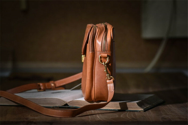 Vintage Luxe Echt Lederen Mannen Messenger Bag Handgemaakte Reizen Buiten Vrije Tijd Dagelijkse Natuurlijke Eerste Laag Koeienhuid Schoudertas
