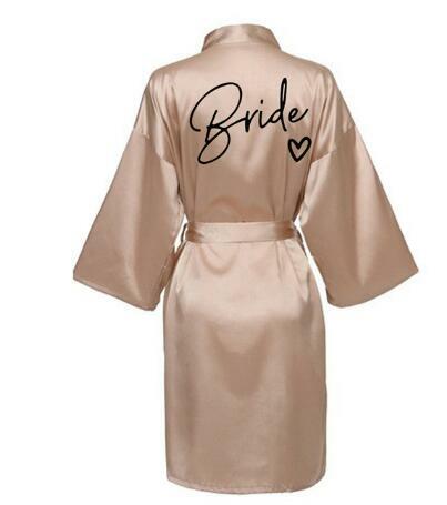 Kimono cetim pijama com letras pretas, dama de honra roupão, Wedding Party Team Bride Robe, SP003