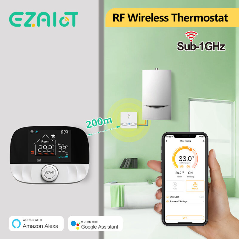 RF433 Thermostat sans fil WiFi pour chauffage au sol Eau Chaudière à gaz Chambre de la maison Tuya Smart Contrôleur de température programmable