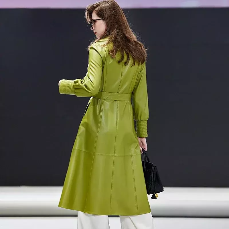 Jaqueta de couro real para as mulheres genuína pele carneiro couro trench coat outono inverno longo jaquetas high end jaqueta feminina