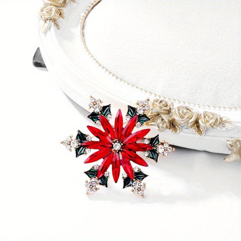1 buah bros bentuk kepingan salju Natal bros berlian imitasi lencana Pin korsase aksesori pakaian