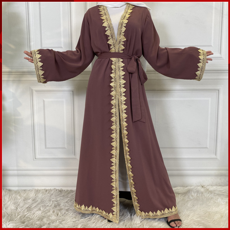 Modische und lässige vier Jahreszeiten muslim isch bestickte Strickjacke Robe arabische einfarbige Collage und Spleiß kleid