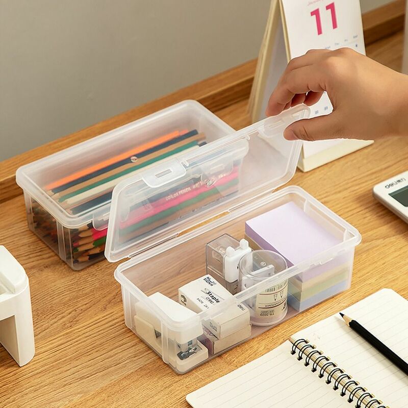 Large Capacity Desktop Storage Box Pencil Case Transparent Mark Pen Stationery Case Office Stationary Supplies