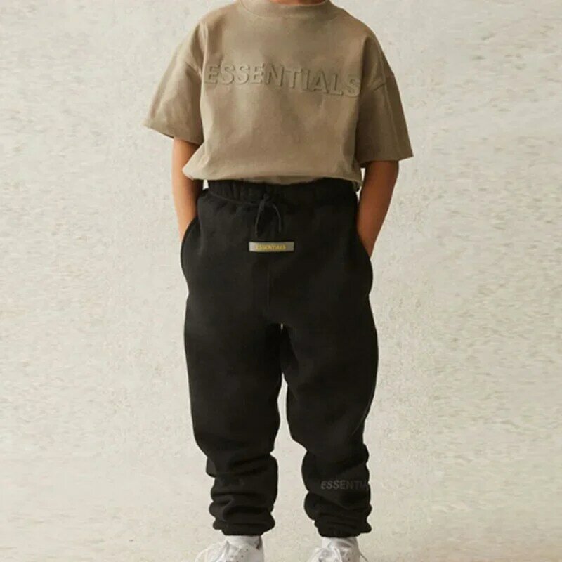 Niezbędne spodnie dla dzieci modowe odzwierciedlają literowe Logo odzież rodzic-dziecko luksusowa marka Ameryka luźna, wysoka bawełniane spodnie dresowe uliczna