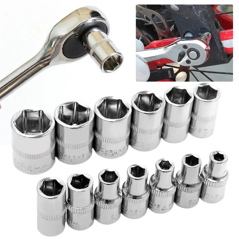 1pc 1/4in Head Hex Ratchet Socket 4-14mm For Ratchet Wrench Slotted Ratchet Bicycle Garage Hand Repair Tools Accessories