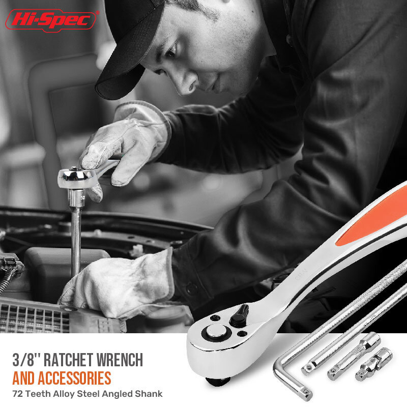 Hi-Spec-Kit de reparación de automóviles General 42 piezas, juego de herramientas manuales de reparación doméstica, llave inglesa 72T, destornillador de trinquete, broca con estuche, 1/4