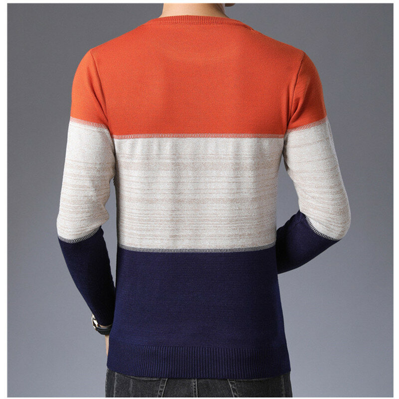 TFETTERS 2024 pria merek Sweater Pullover pria rajutan bergaris leher O pakaian rajut pria musim dingin Sweater ramping pria