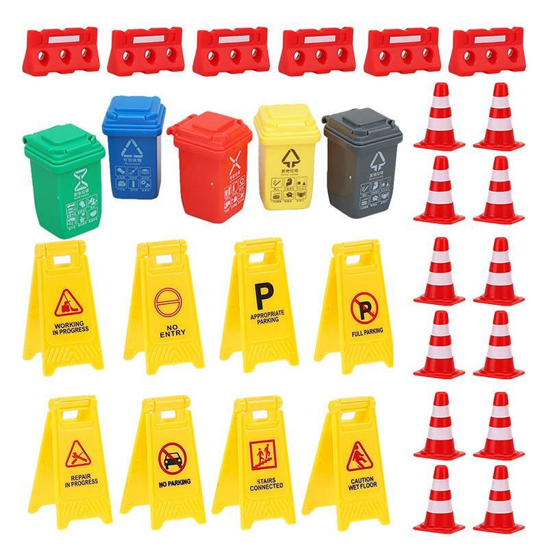 1 Set tanda jalan untuk Set kereta api mainan truk daur ulang sampah mainan simulasi kerucut lalu lintas mainan pusat daur ulang