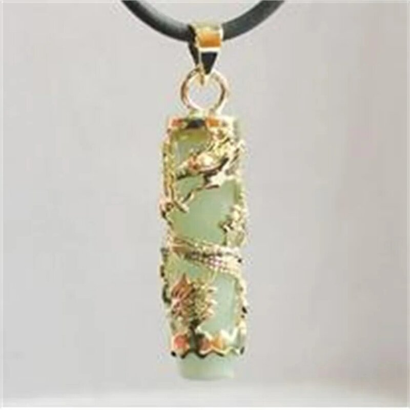 Atacado/detalhe especial pingente de dragão verde pedra de luz cilíndrica estilo chinês colar