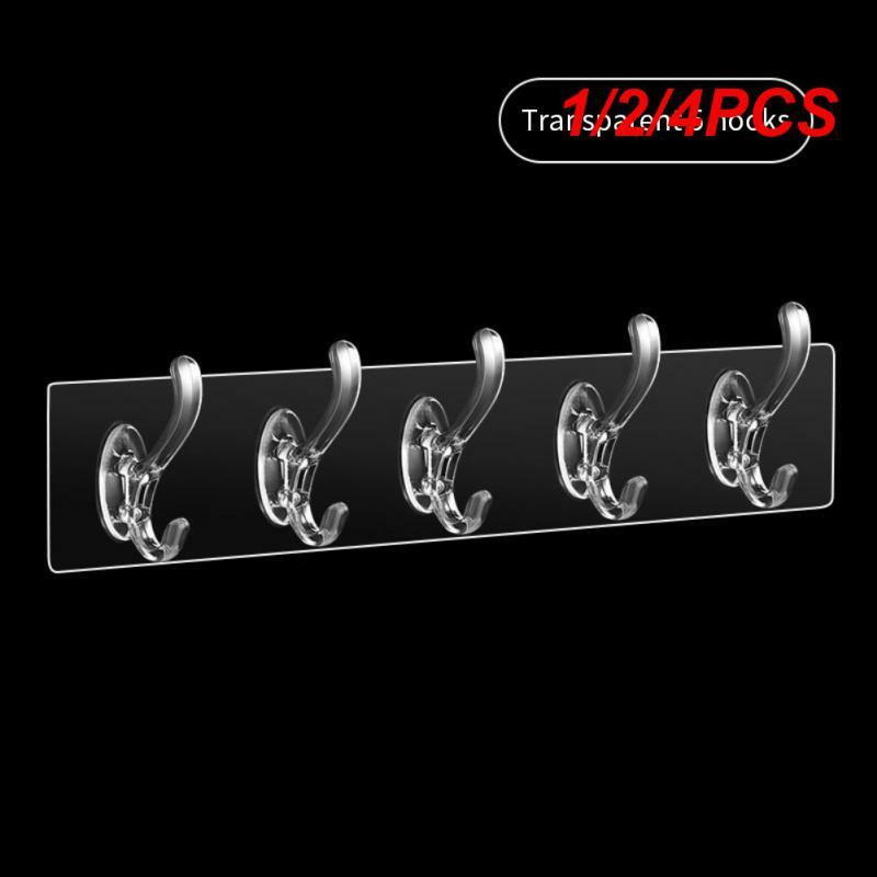 1/2/4PCS Row Multi-Application Wall Hooks Transparent Wall Hooks Strong Self Adhesive Door Wall Hangers Hook