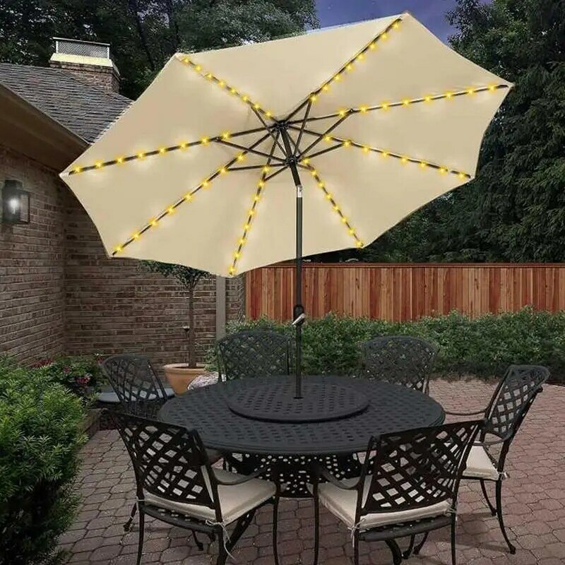 Solar LED Lighted Patio Umbrella Cantilever Hanging Umbrella with 8 Brightness Modes Outdoor Decors Suitable for Courtyard
