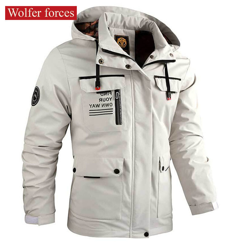 Jaket dingin pria, mantel penahan angin militer sepeda motor, olahraga ukuran besar dengan ritsleting musim dingin