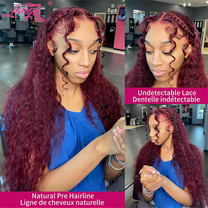 Burgundy 13x4 Lace Front Wig Human Hair Red Deep Wave Curly Frontal Wigs Human Hair Lace Frontal Wig Transparent Remy Lace Wig