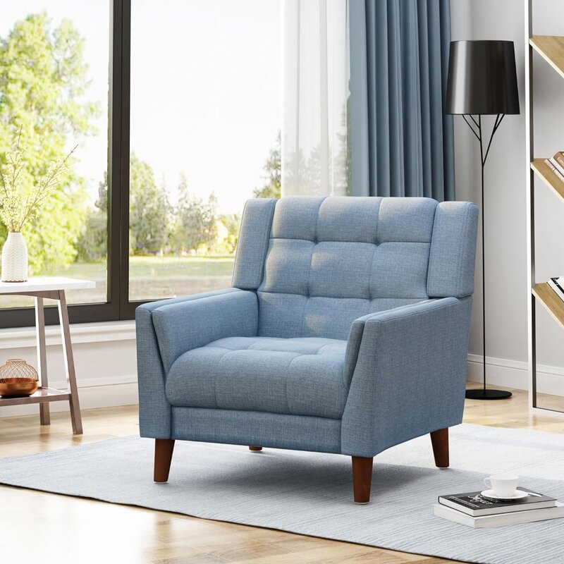 Mitte des Jahrhunderts moderne Stoff Sessel Stühle für Wohnzimmer blau und Walnuss Leder Kruste Stuhl Café Kaffee Holz Café Möbel
