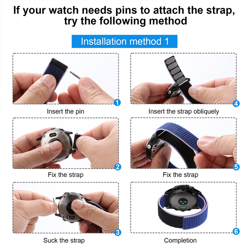 26mm 22mm Hook Loop Nylon Strap Watchband For Garmin Fenix 6X 6 Pro 5X 5 7X 7 Epix 2 Forerunner 965 955 945 935 Watch Bracelet