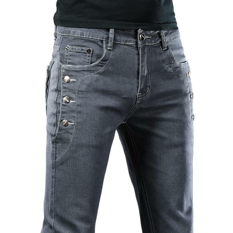 Новое поступление, мужские джинсы OL для работы, подходящие ко всему подростковые Дизайнерские повседневные мужские брюки, Стрейчевые облегающие мужские джинсы