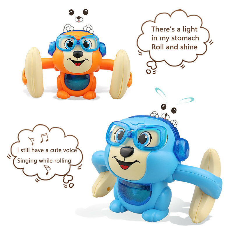 Elektryczne zabawki dla niemowląt przewracanie Rolling Monkey Light muzyka Puzzle sterowanie głosem Cartoon dzieci zabawki wczesne zabawki edukacyjne dla niemowląt prezent
