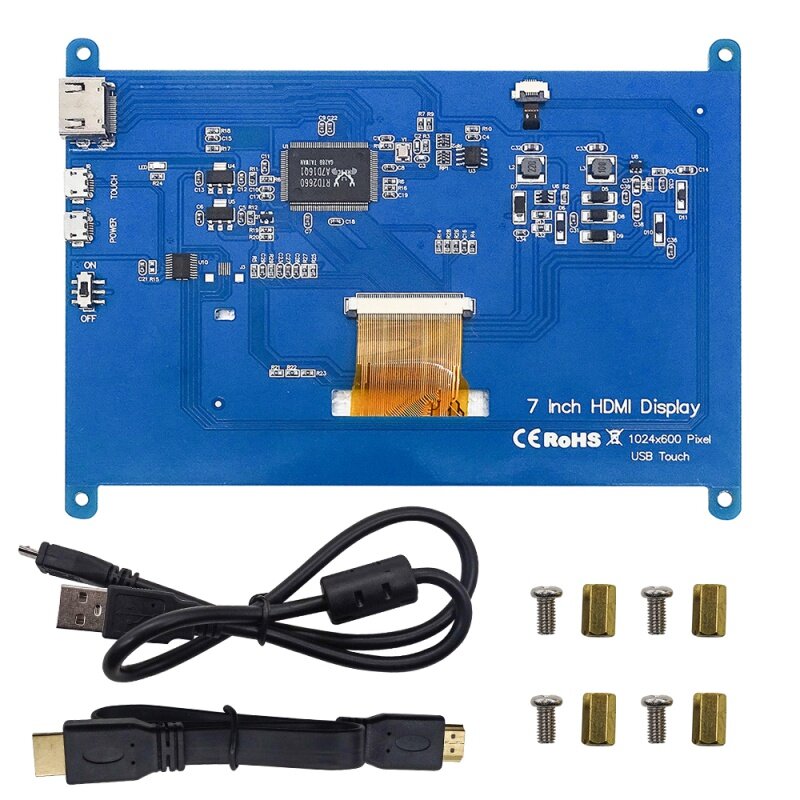 7-inch LCD display HDMI support compatible with multi-system capacitive touch screen 1024x600 resolution for Raspberry Pi