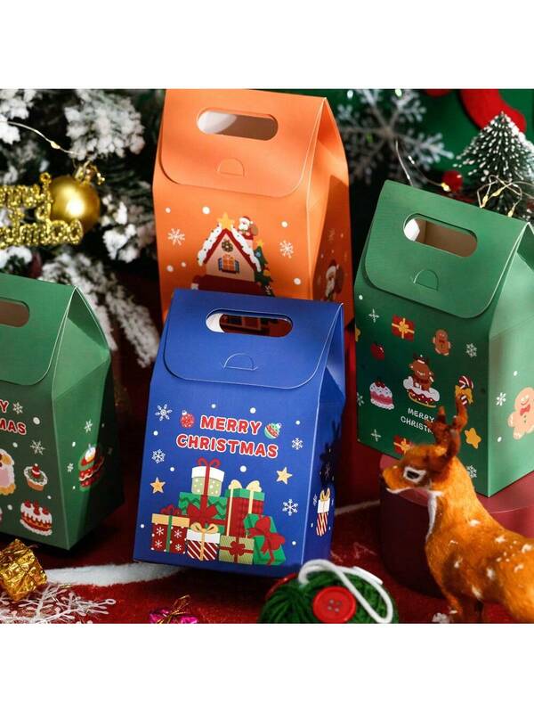 6Pcs/set Christmas Gift Box Paper Gift Bags Merry Christmas Packaging Bags Party Favors Boxes Cookies Treat Candy Bag