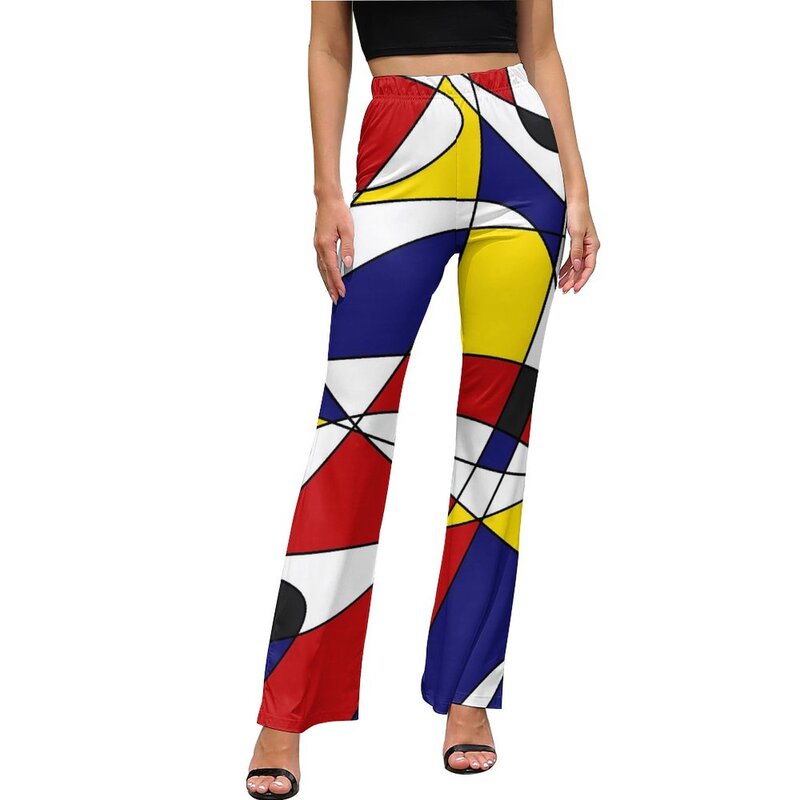 De Stijl dorywczo spodnie letnie Mondrian i Gauss biuro niestandardowe spodnie dzwony elastyczny, wysoki talia Slim Stretch Streetwear spodnie
