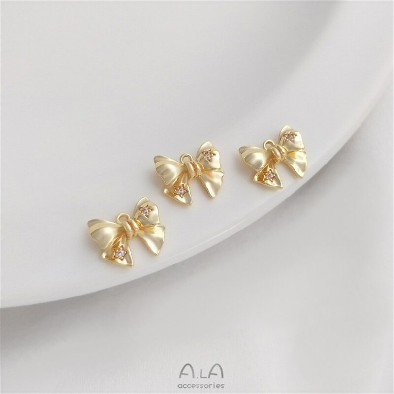 14K Gold Inlaid Zircon Three-dimensional Bow Pendant Jewelry Diy Handmade Earrings Bracelet Charms Pendant K368