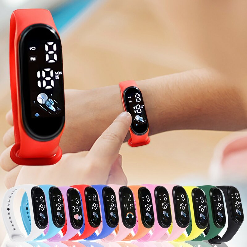 Детские многоцветные часы, светодиодные цифровые наручные часы для мальчиков и девочек, спортивные часы для активного отдыха, водонепроницаемые часы с отображением недели