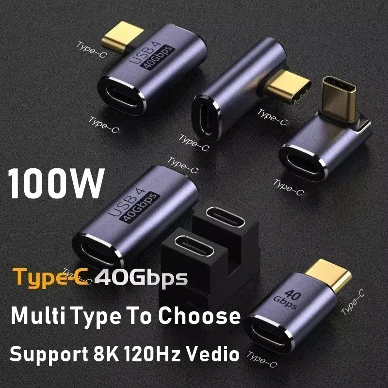 USB C macho para fêmea adaptador, 40Gbps, 90 Graus, 100W, carregamento rápido, Conversor de dados, Laptop, Tablet, Telefone, Acessórios, USB 4.0