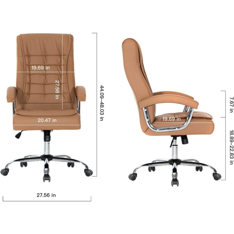 Krzesło biurowe Executive Regulowane skórzane krzesło Obrotowe krzesło biurowe z wysokim oparciem i wyściełanym podłokietnikiem Nośność 350 funtów