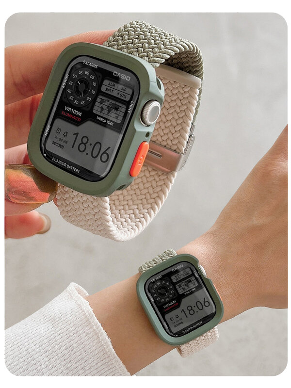 Apple Watch用シリコンケースとストラップ,ナイロンcorrea,iwatch ultra 2, 49mm,シリーズ9,8,7, 45mm, 41mm,se 6,5 4、44mm、40mm