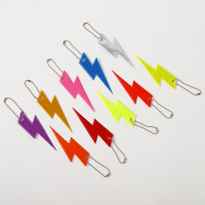 Portachiavi riflettente a forma di fulmine colorato per bambini ciondolo ad alta visibilità borse Creative ornamenti a strisce riflettori di sicurezza