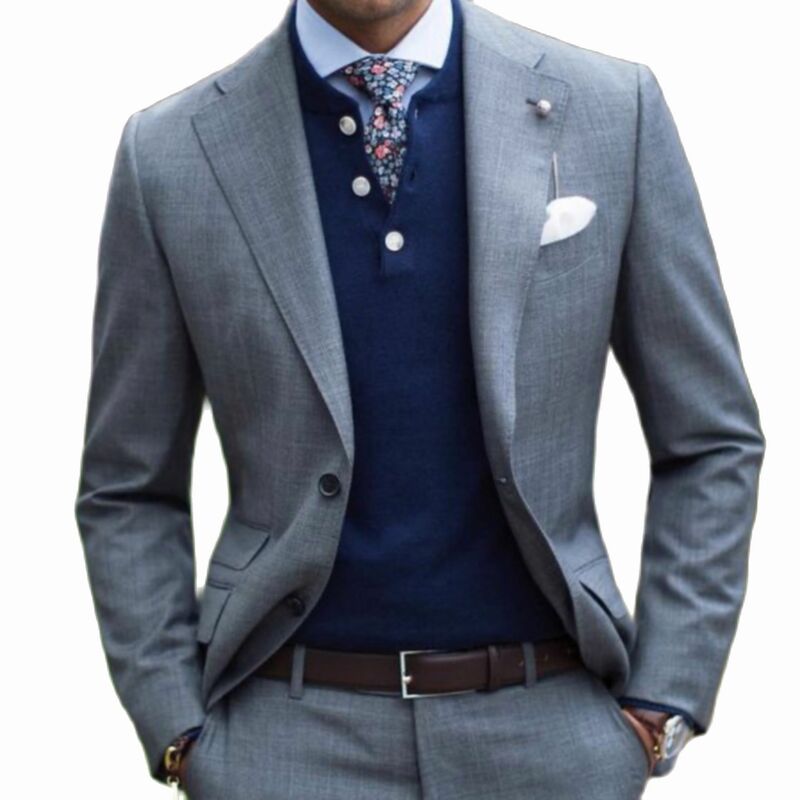Nowa moda Szare garnitury ślubne dla mężczyzn 2024 Wykonane na zamówienie Slim Fit Pan Młody Smoking Biznesowy garnitur męski 2-częściowy Trajes De Hombre Boda