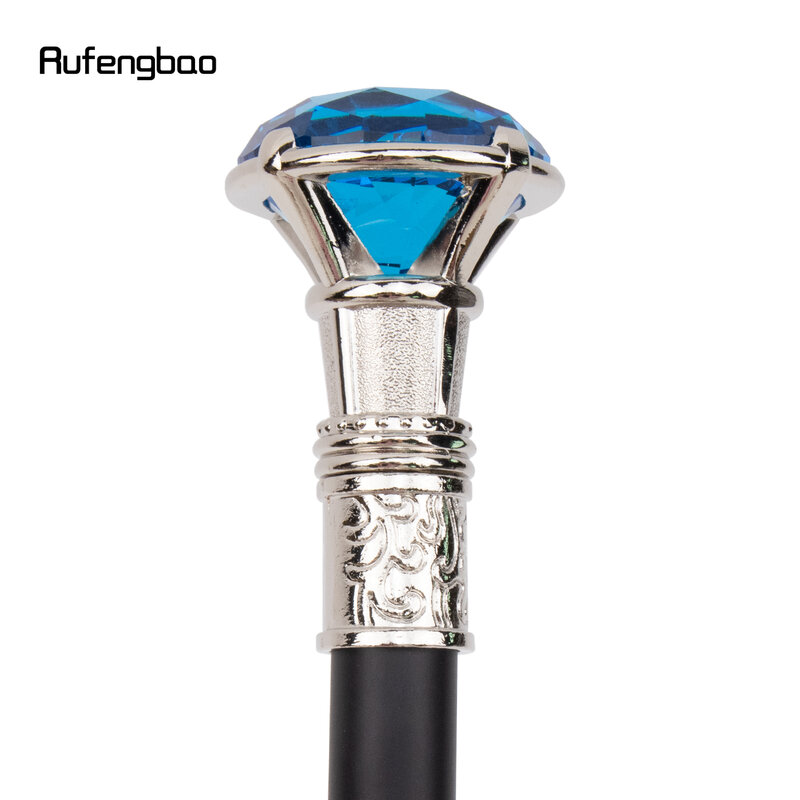 Blue Diamond Type White Walking Stick Fashion Decorative Walking Cane Gentleman Elegant Cosplay Cane Knob Crosier 93cm