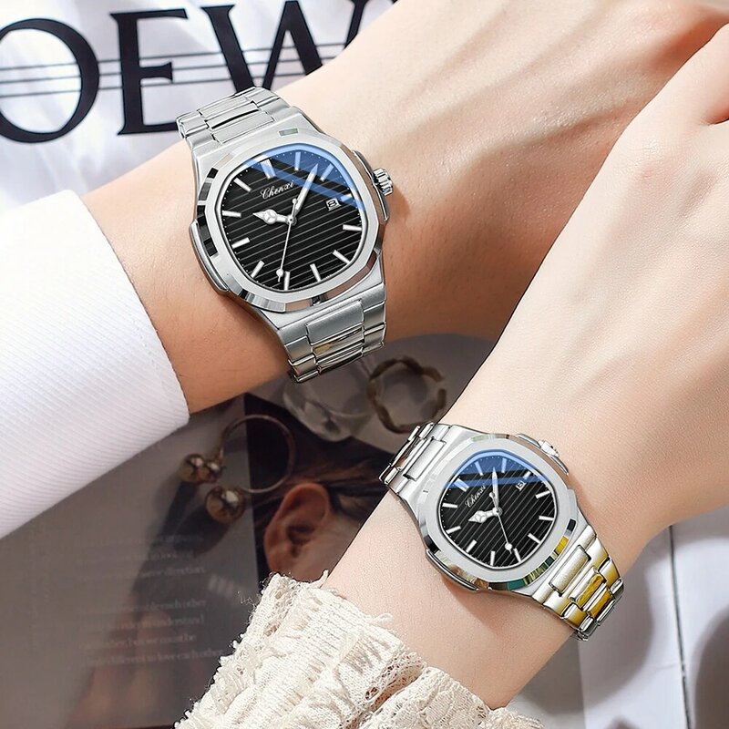 CHENXIカップル時計男女ペア、ファッションラグジュアリークォーツ腕時計レディース時計、2023年新製品彼の時計セット