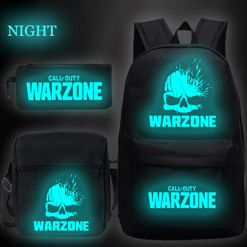 Luminous School Bags Set para meninos e meninas, Call of Duty, mochila Warzone para estudantes, mochila de grande capacidade, 3pcs