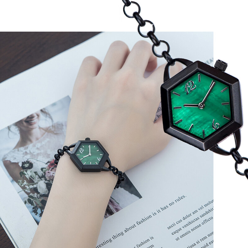 Jam tangan wanita, gelang gaya wanita elegan heksagonal tahan air Analog kuarsa hadiah gaun Mini