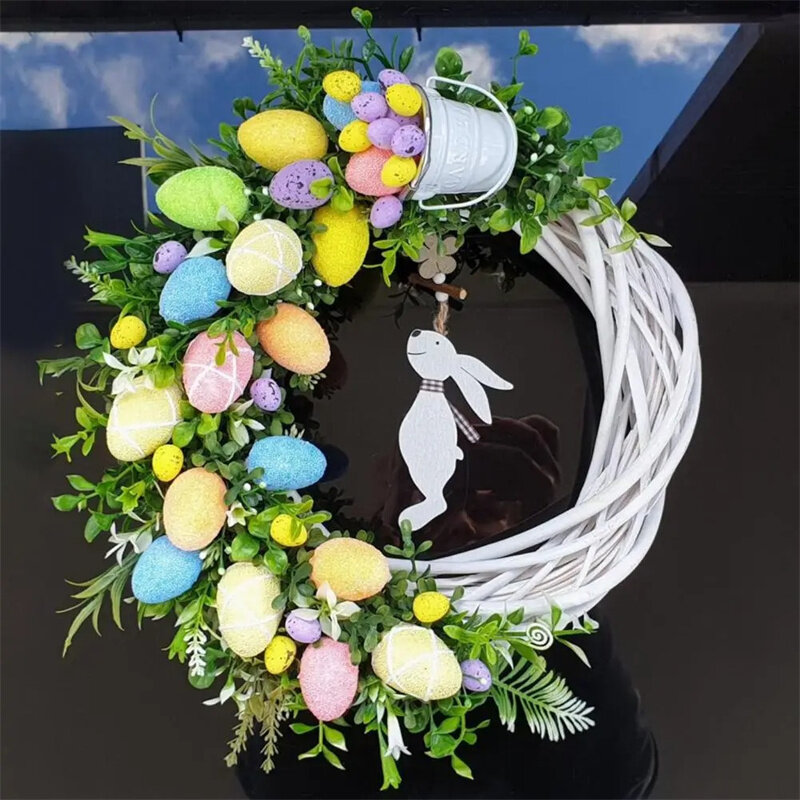 2024 Easter Display Mold Eye-catching Realistic Looking Acrylic Artificial Easter Rabbit Wreath Hanging Ornament for Home