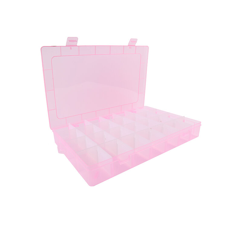 Caja de almacenamiento de cuentas de adornos de plástico, 28 compartimentos de rejilla, retrácromática