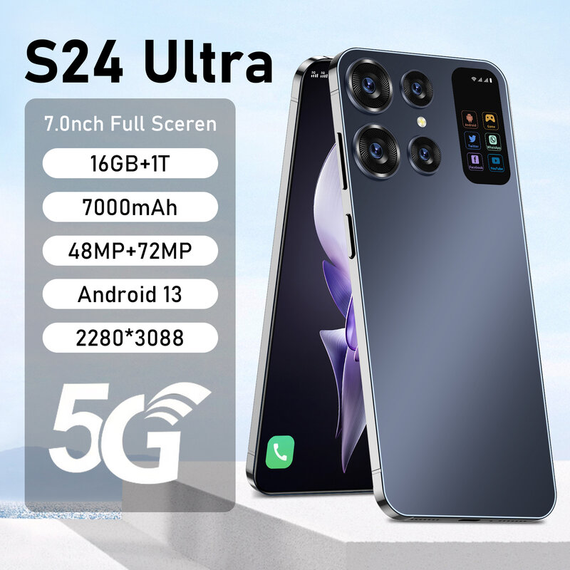 S24 Ultra ponsel pintar, telepon genggam Android jaringan 4G/5G 2024 mAh 48 + 72MP 7000mAh Gen 2 16G + 1TB