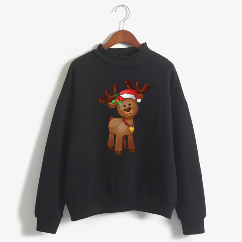 Neue schöne Hirsch drucken Frauen Weihnachten Sweatshirt koreanischen O-Ausschnitt gestrickt Pullover dicken Herbst Winter Süßigkeiten Farbe Dame Kleidung