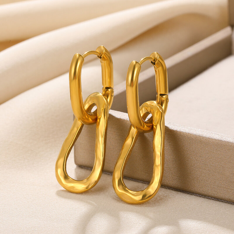 Geometric Hoop Earrings For Women Gold Color Square Ear Hook Pierced Accessories Bijoux Femme Stainless Steel Jewelry Gifts