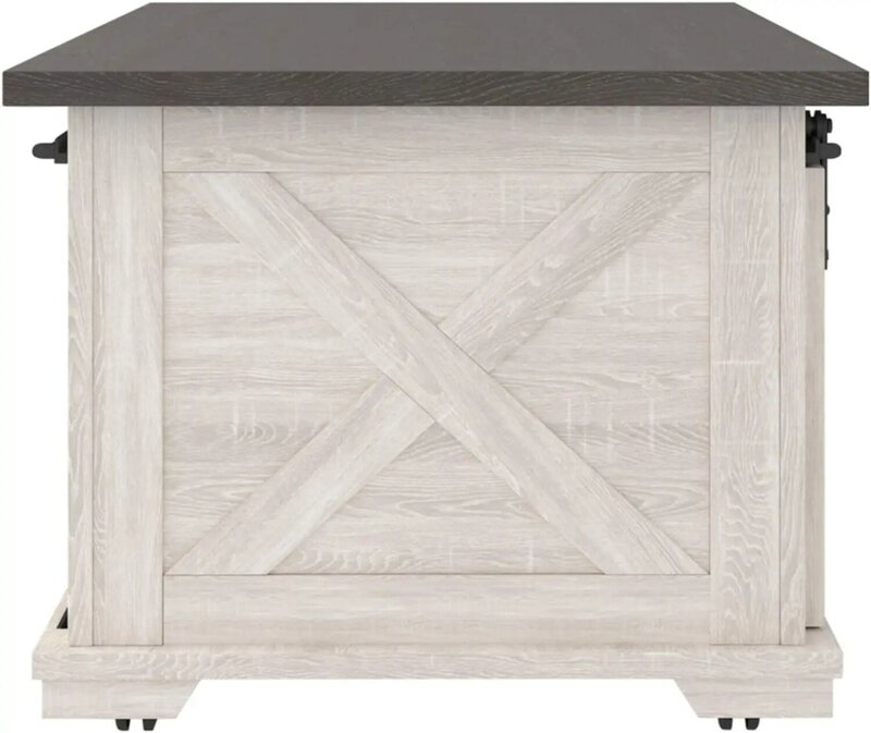 Signature Design by Ashley Dorrinson Farmhouse Coffee Table with Sliding Barn Doors, Antique White & Brown
